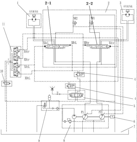 Automatic manual walking hydraulic electrical system of crawler excavator