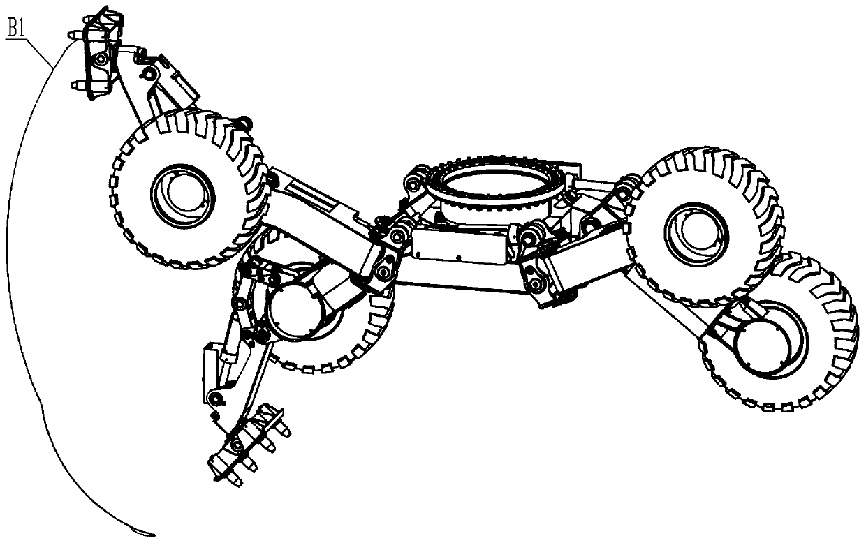 A symmetrical multi-degree-of-freedom four-wheel all-wheel-drive walking excavator walking chassis