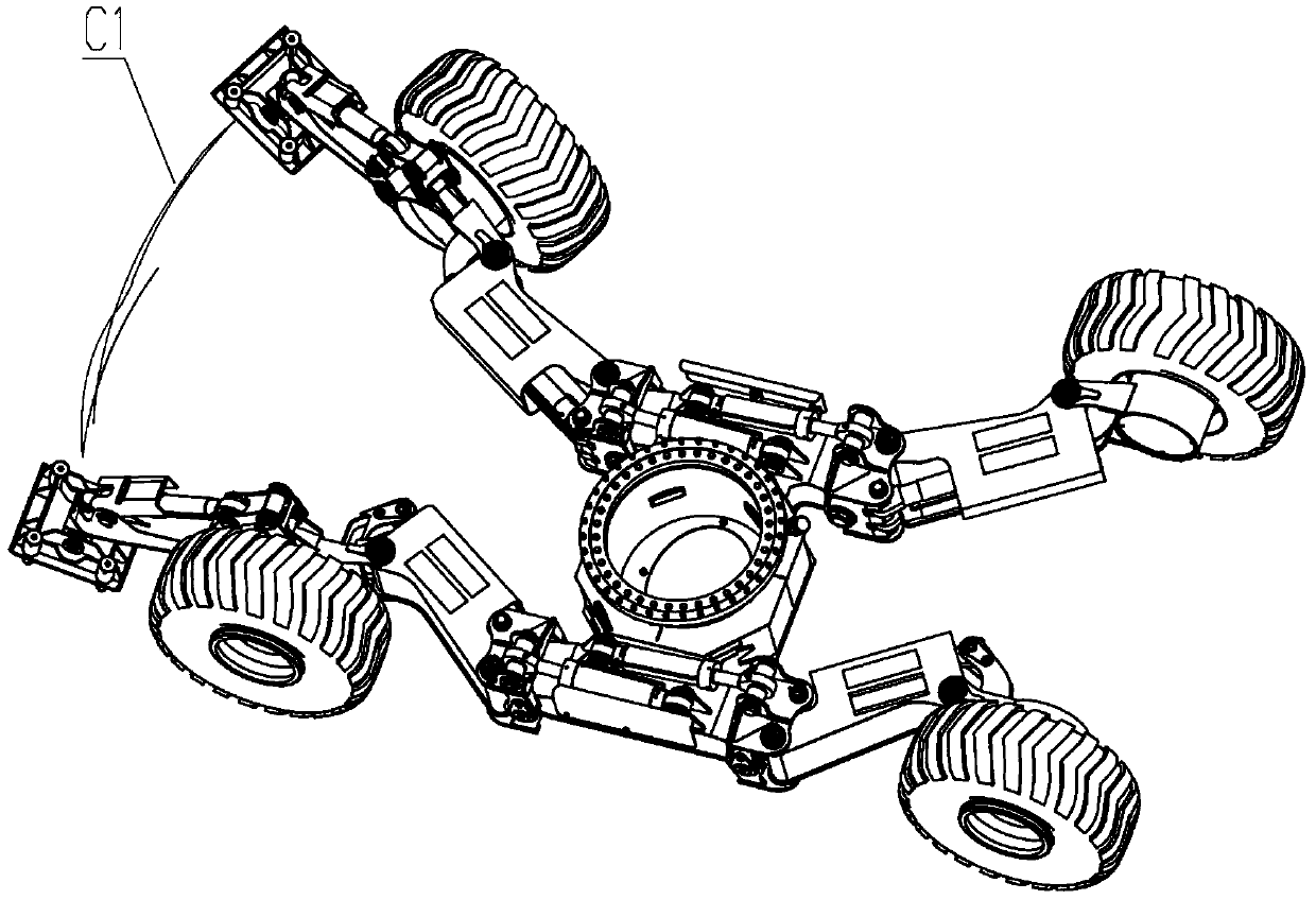 A symmetrical multi-degree-of-freedom four-wheel all-wheel-drive walking excavator walking chassis