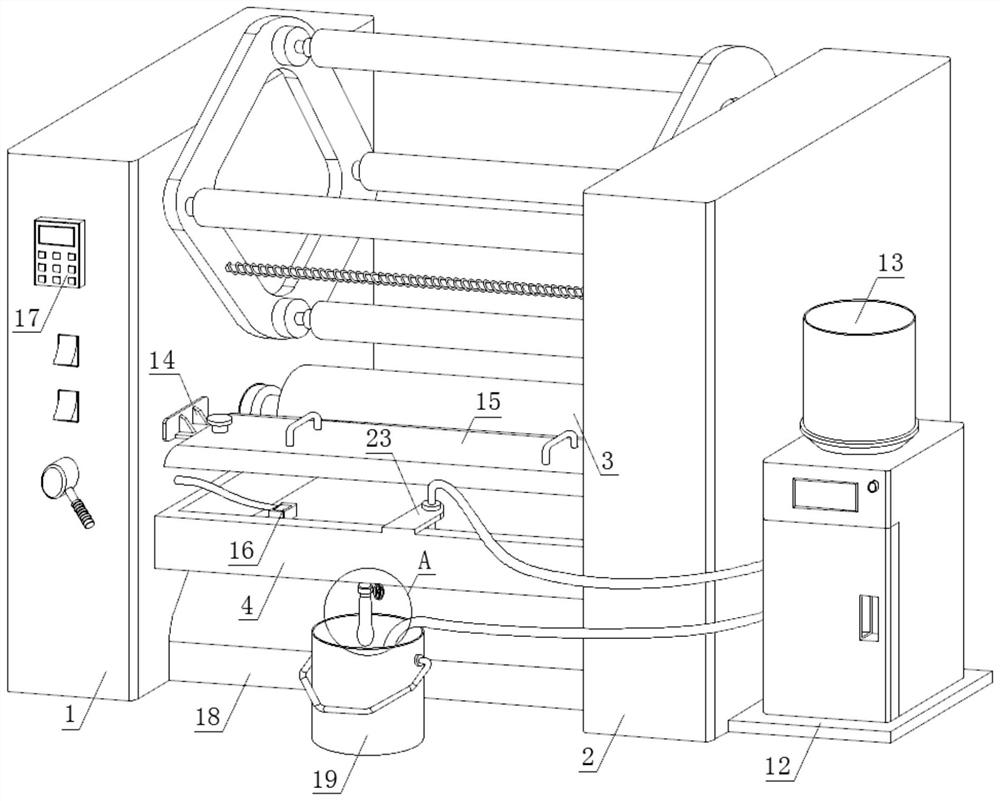 Printing device for film of packaging bag and printing process thereof