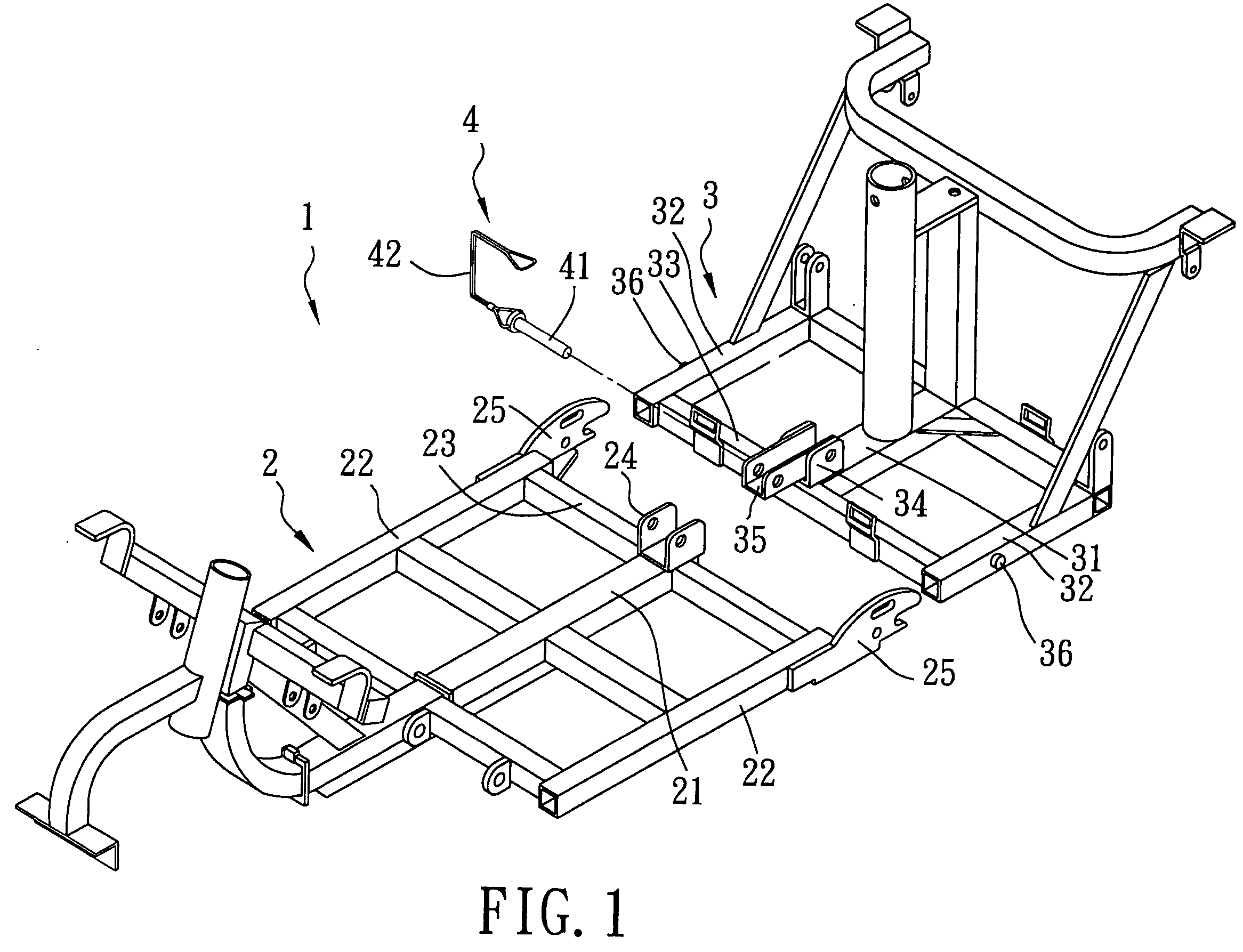 Vehicle chassis having a locking device for securing connection between first and second chassis members