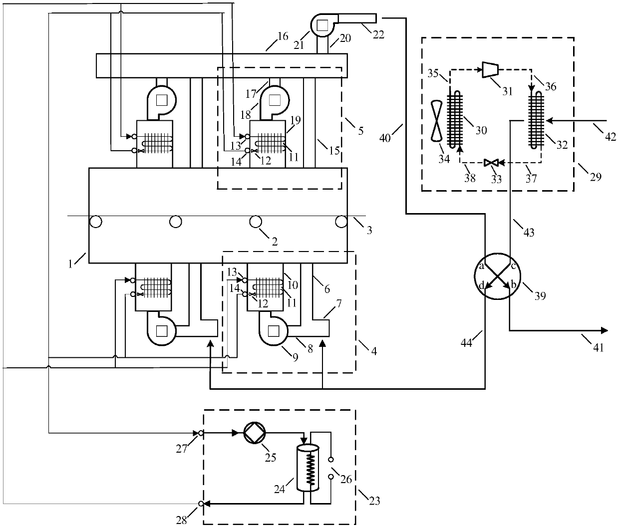 Lithium battery pole piece coater drying system adopting heat pump heat recovery and barrel pump circulating