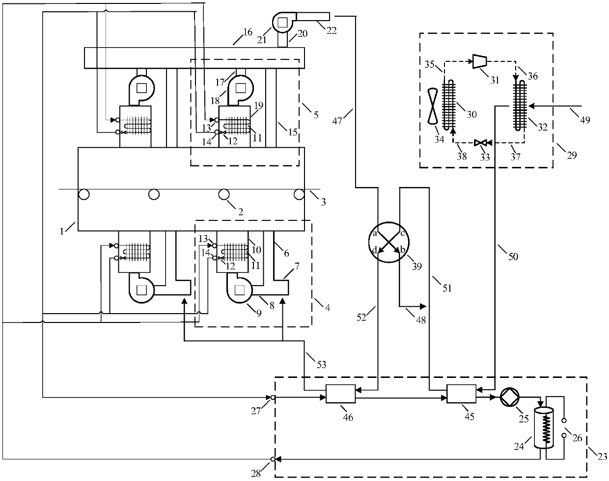 Lithium battery pole piece coater drying system adopting heat pump heat recovery and barrel pump circulating