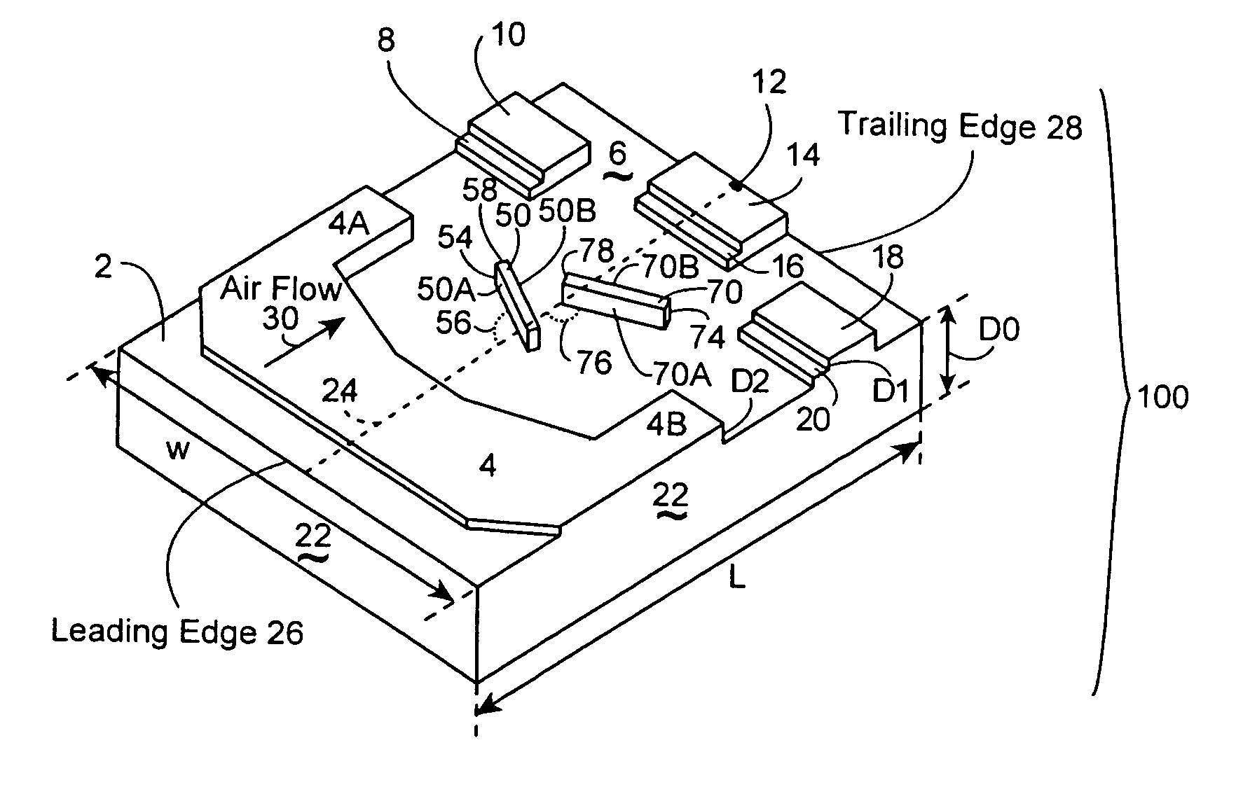 Method and apparatus supporting a slider having multiple deflection rails in a negative pressure pocket for a hard disk drive