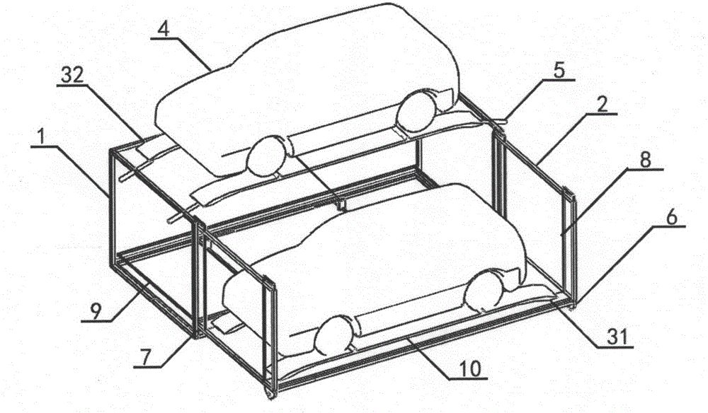 Double-storey stereo garage provided with automatic rotating and positioning parking mechanism