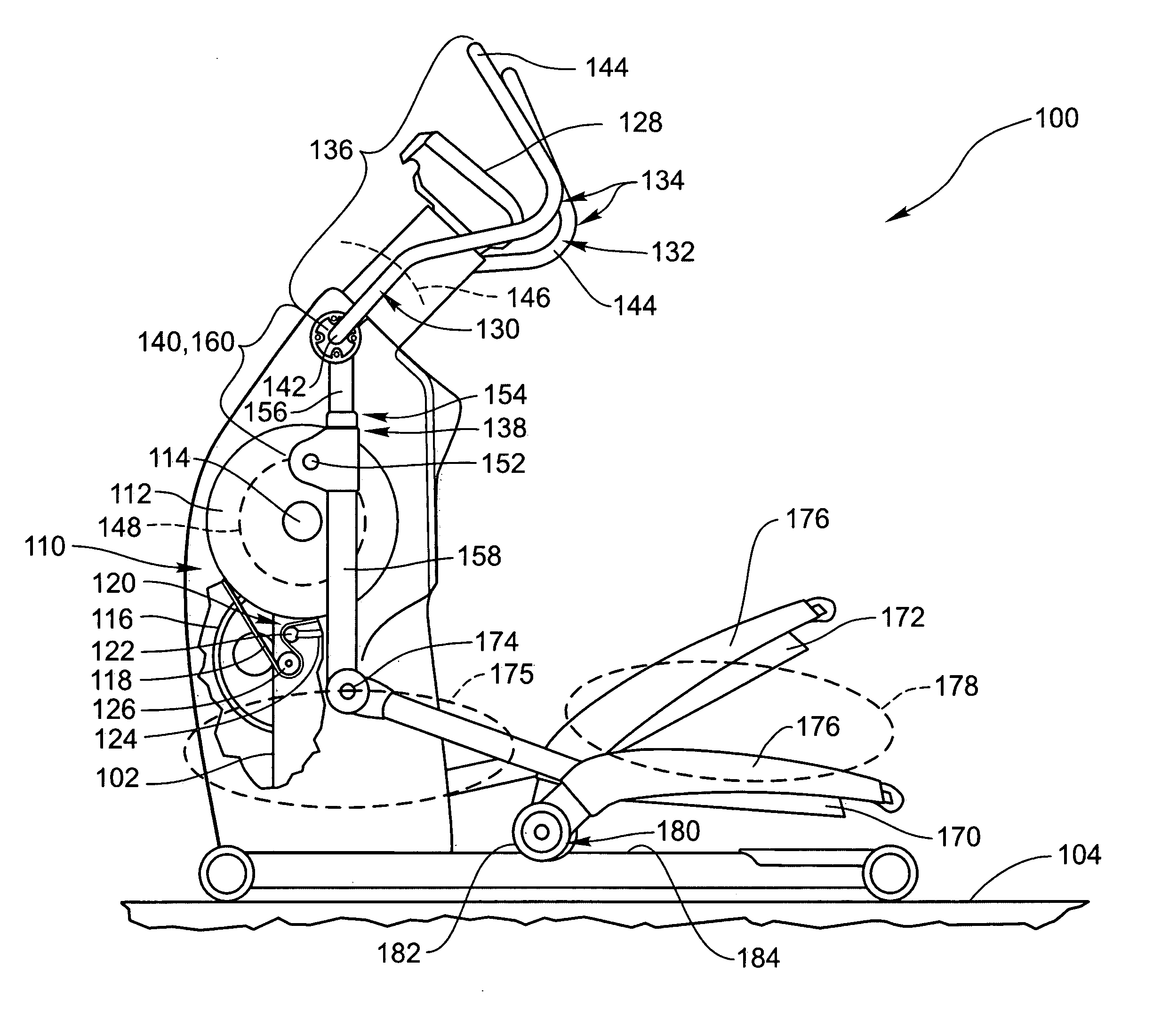 Exercising apparatus with varying length arms