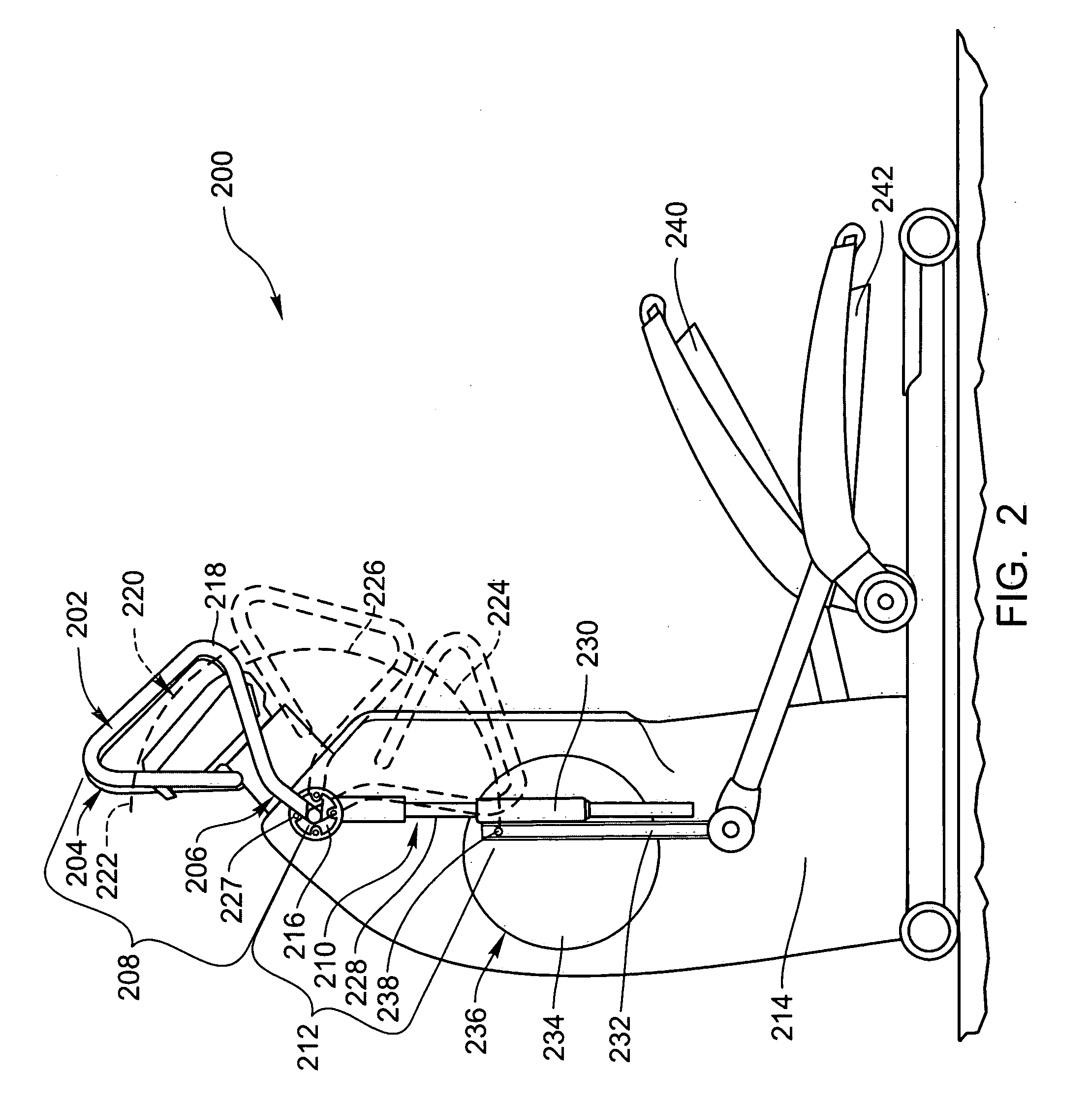 Exercising apparatus with varying length arms