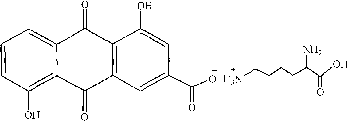 Anthraquinone compound and preparation method and medical application of lysine salt thereof