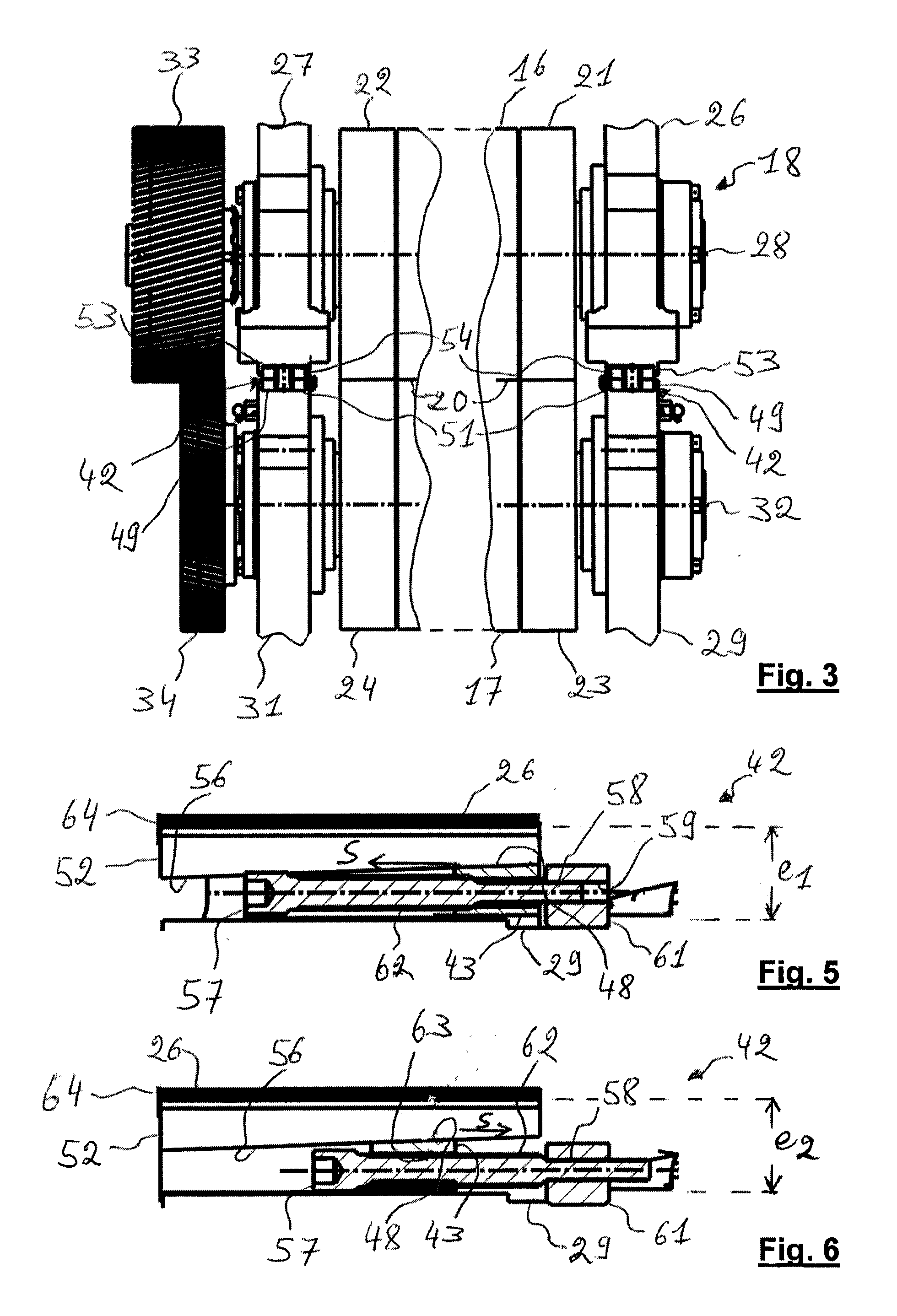 Adjustable converting arrangement for a flat substrate, cassette, unit and machine provided therewith