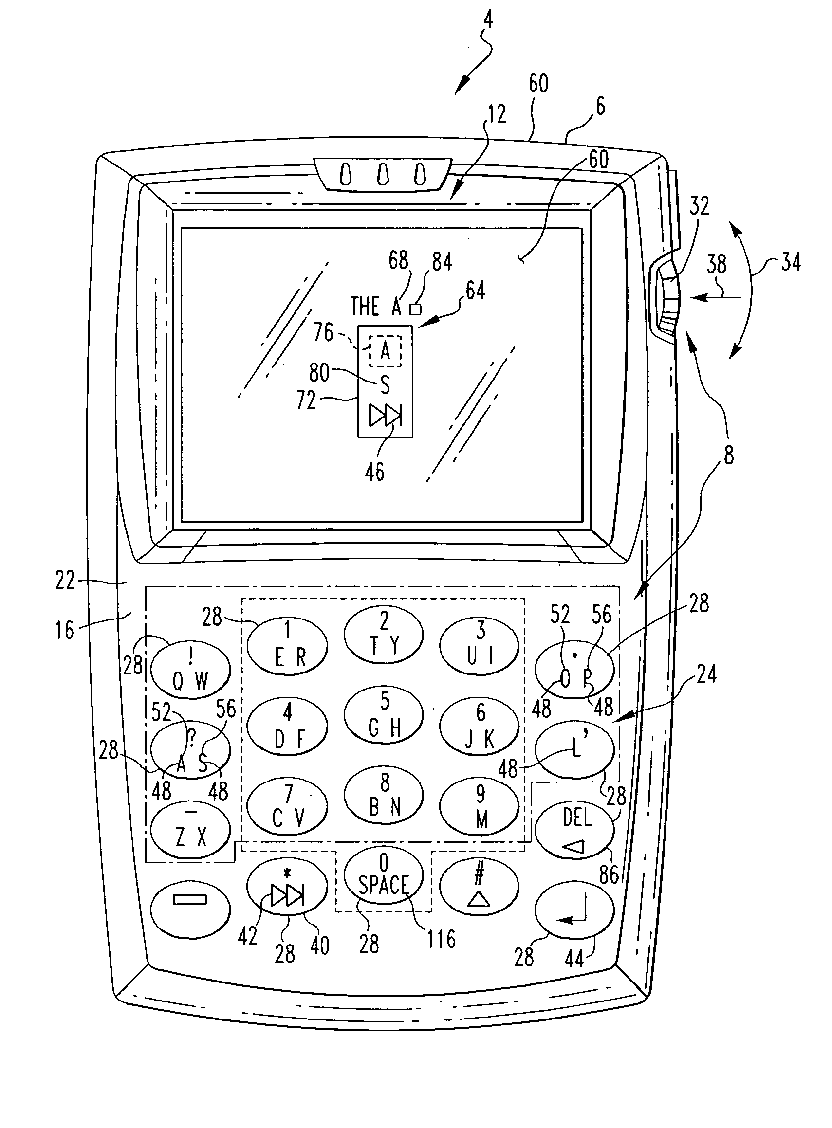 Handheld electronic device with text disambiguation