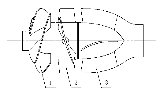 Double-stage variable-speed oppositely-rotating axial flow pump flow passage component for water spraying propelling