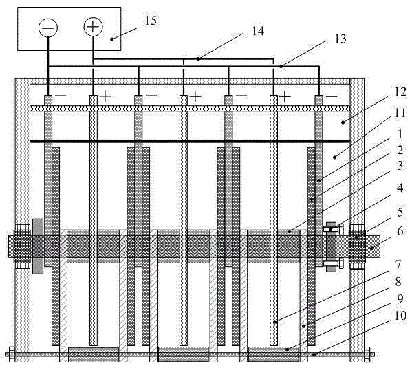 Rotating negative electrode scale scraping and removing device