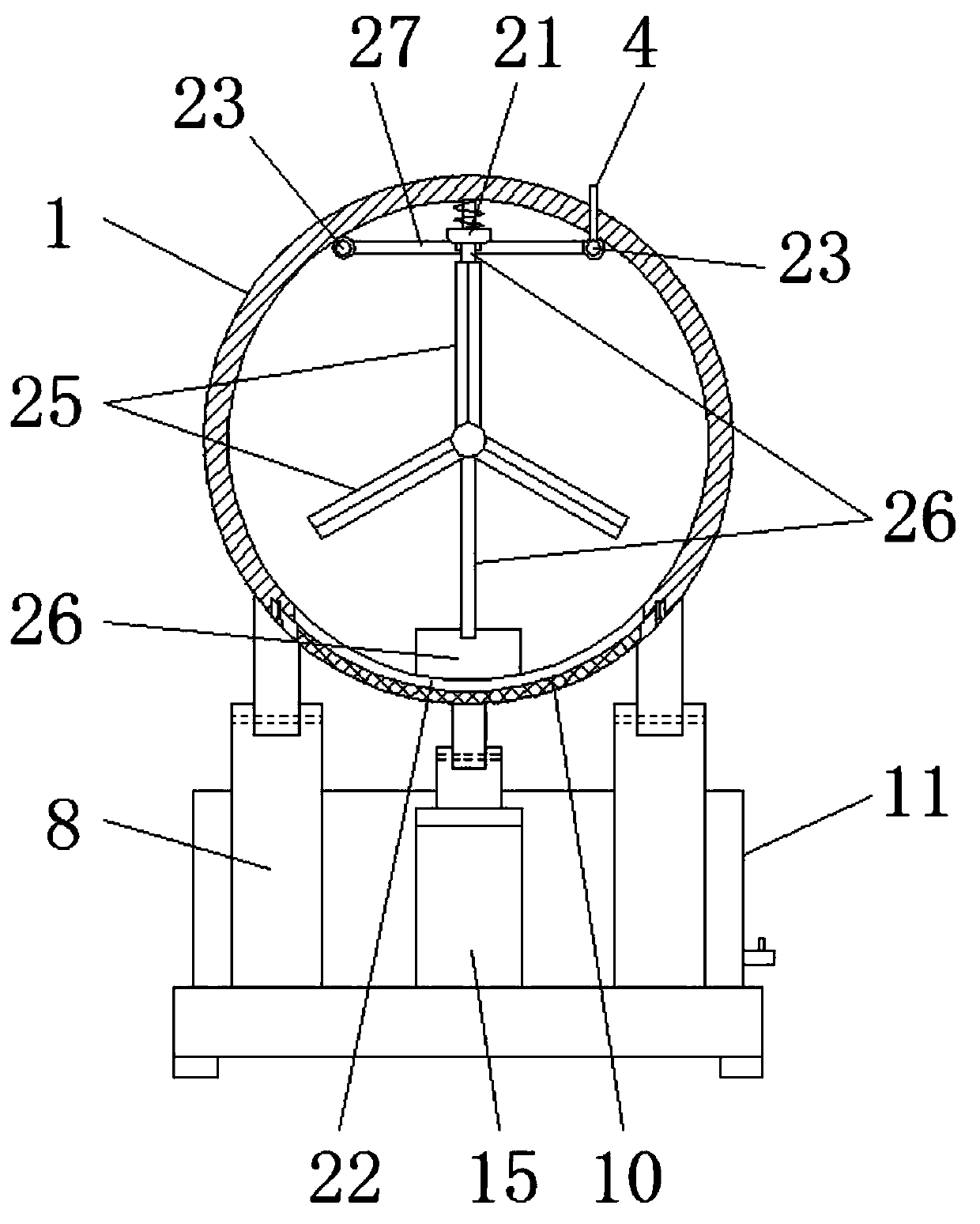 A treatment device for biological feed that is convenient for cleaning and removing peculiar smell