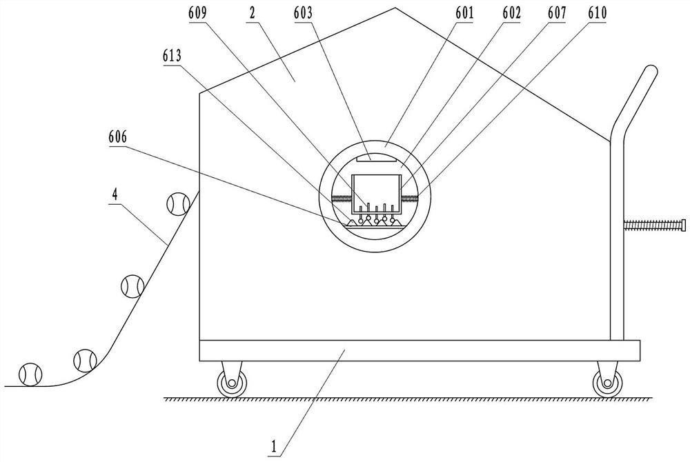 Tennis ball collecting device for tennis court