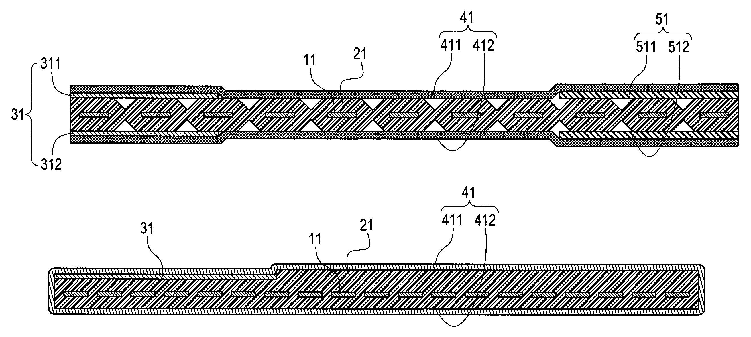 Flat cable covering means for generating different impendances