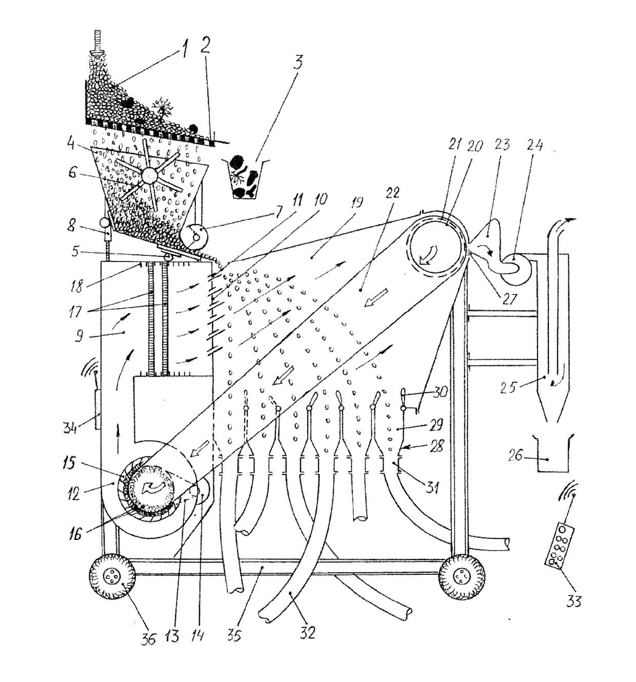 Method for separating a granular mixture in a flowing medium and device for carrying out said method