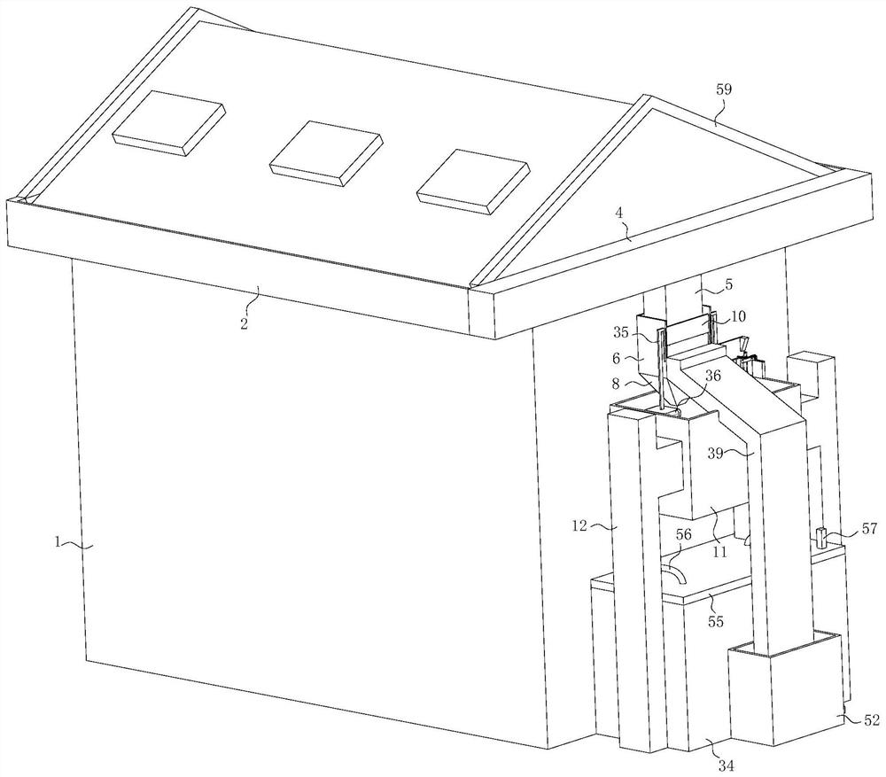 A rainwater collection, purification and recycling structure on the roof of an environmentally friendly building