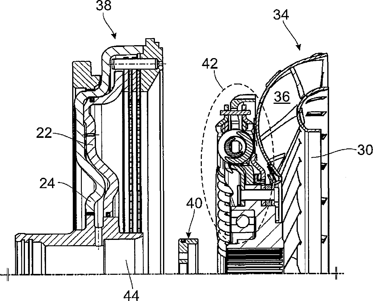 Securing element for fixing hub of turbine wheel and method of assembling hydraulic starting torque converter