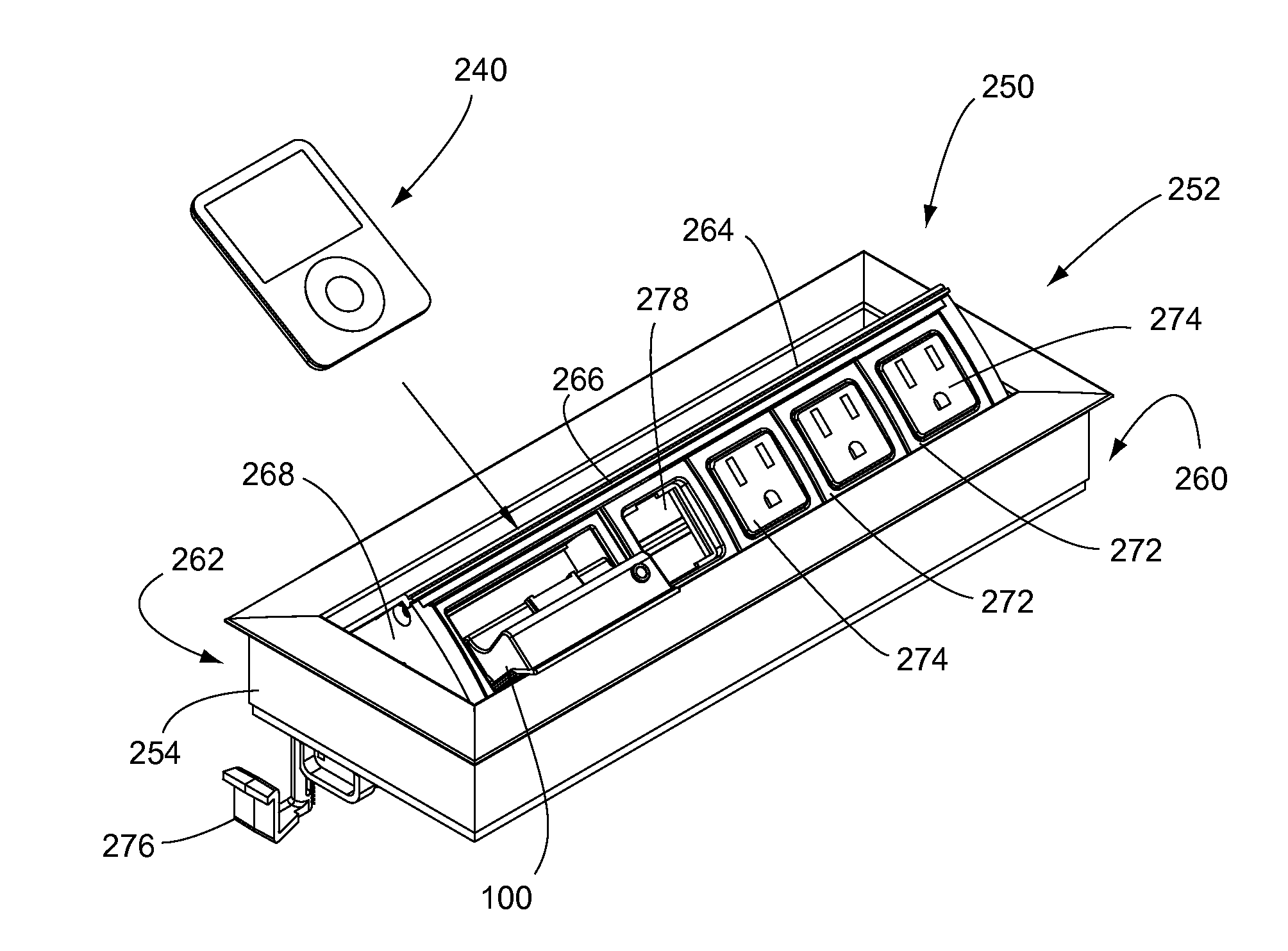 Docking station for use with power and data center