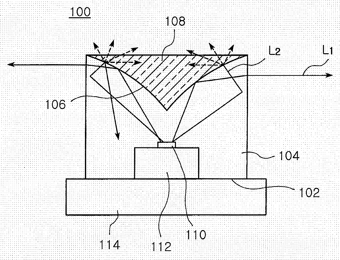 Side-emitting LED package having scattering area and backlight apparatus incorporating the LED lens