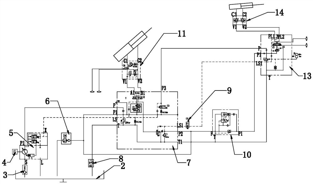 Amplitude-changing leveling hydraulic control system for boom type aerial work platform