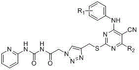 Pyrimidine derivatives containing 1,2,3-triazole and urea structural units, preparation method and use thereof