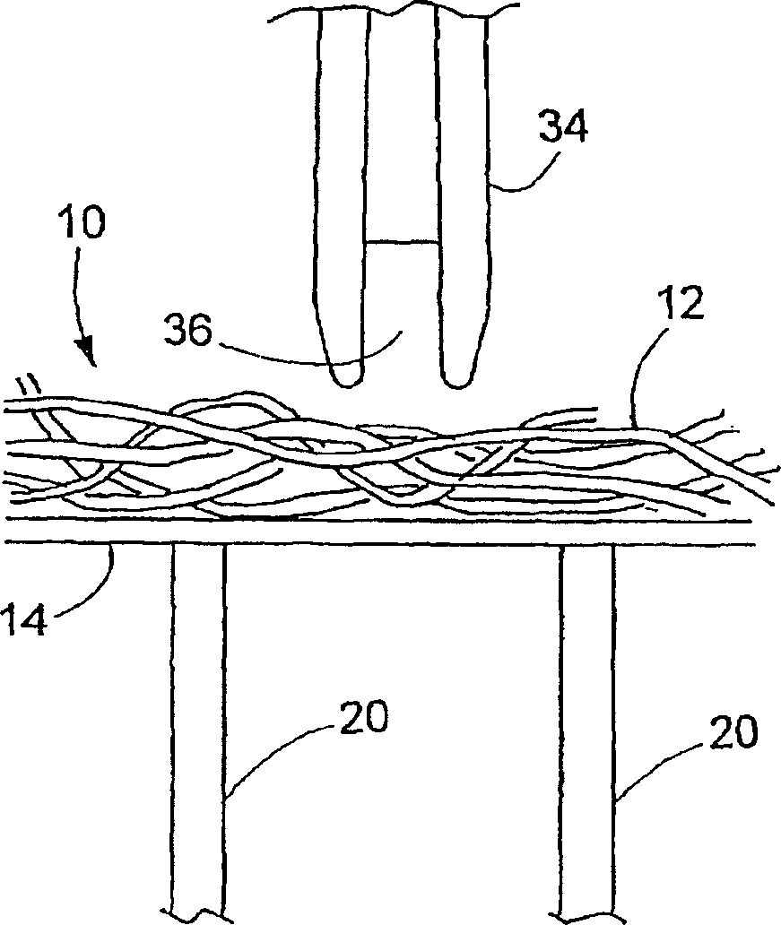 Needling through carrier sheets to form loops