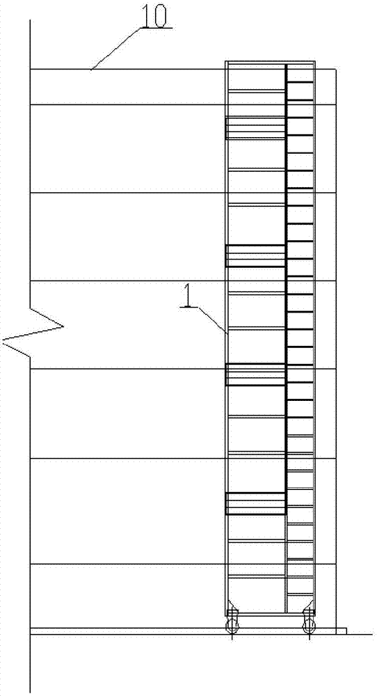 Wall surface color steel plate mounting construction method and hanging ladder applied by same