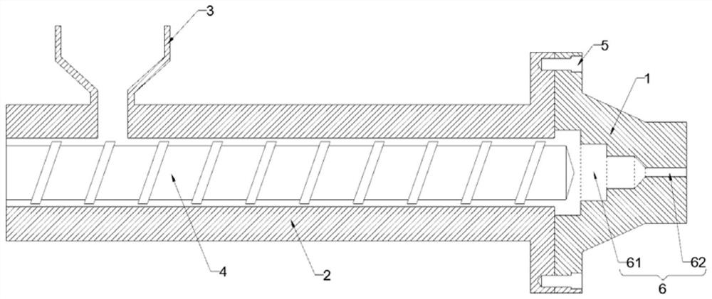 Extrusion head for pole piece forming, forming device comprising extrusion head and forming method and preparation method of extrusion head