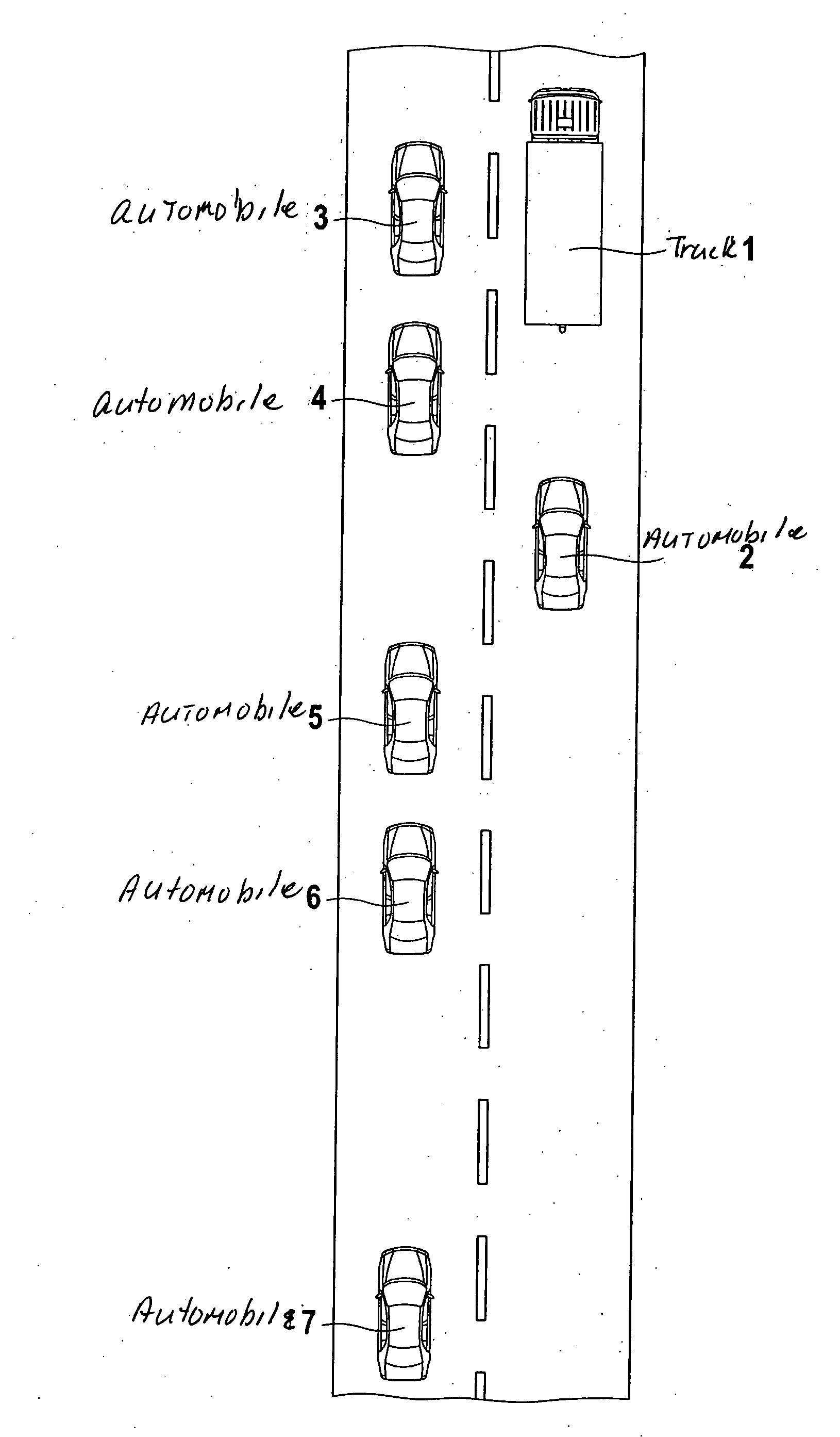 Gap indicator for the changing of lanes by a motor vehicle on a multilane road