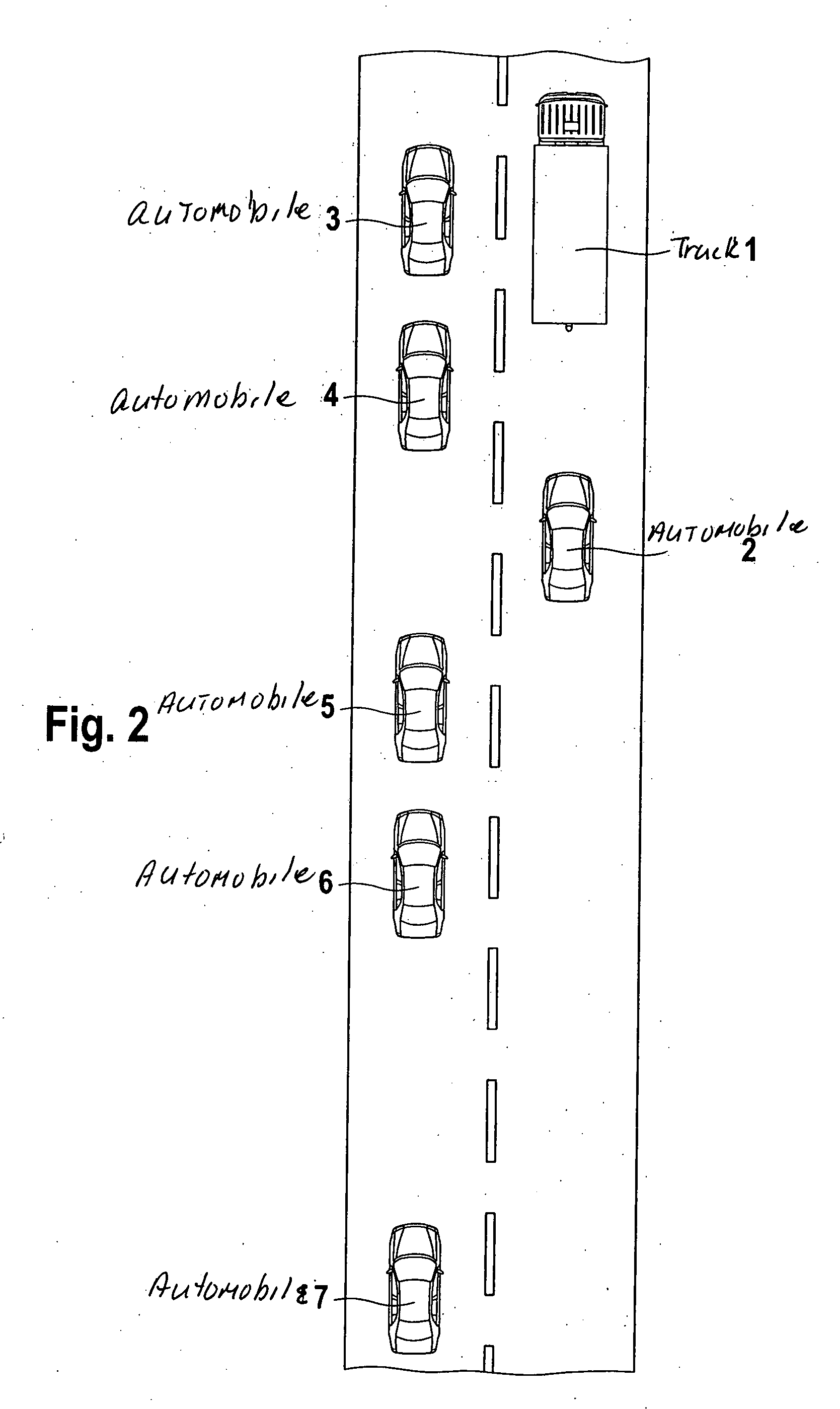 Gap indicator for the changing of lanes by a motor vehicle on a multilane road