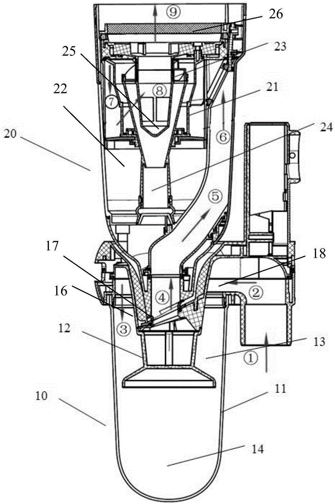 Three-stage tornado dust cup filtering system and dust collector comprising same