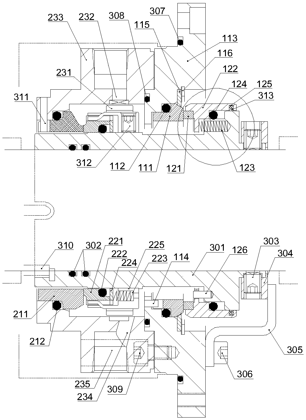 Mechanical sealing device for high-viscosity ball mill