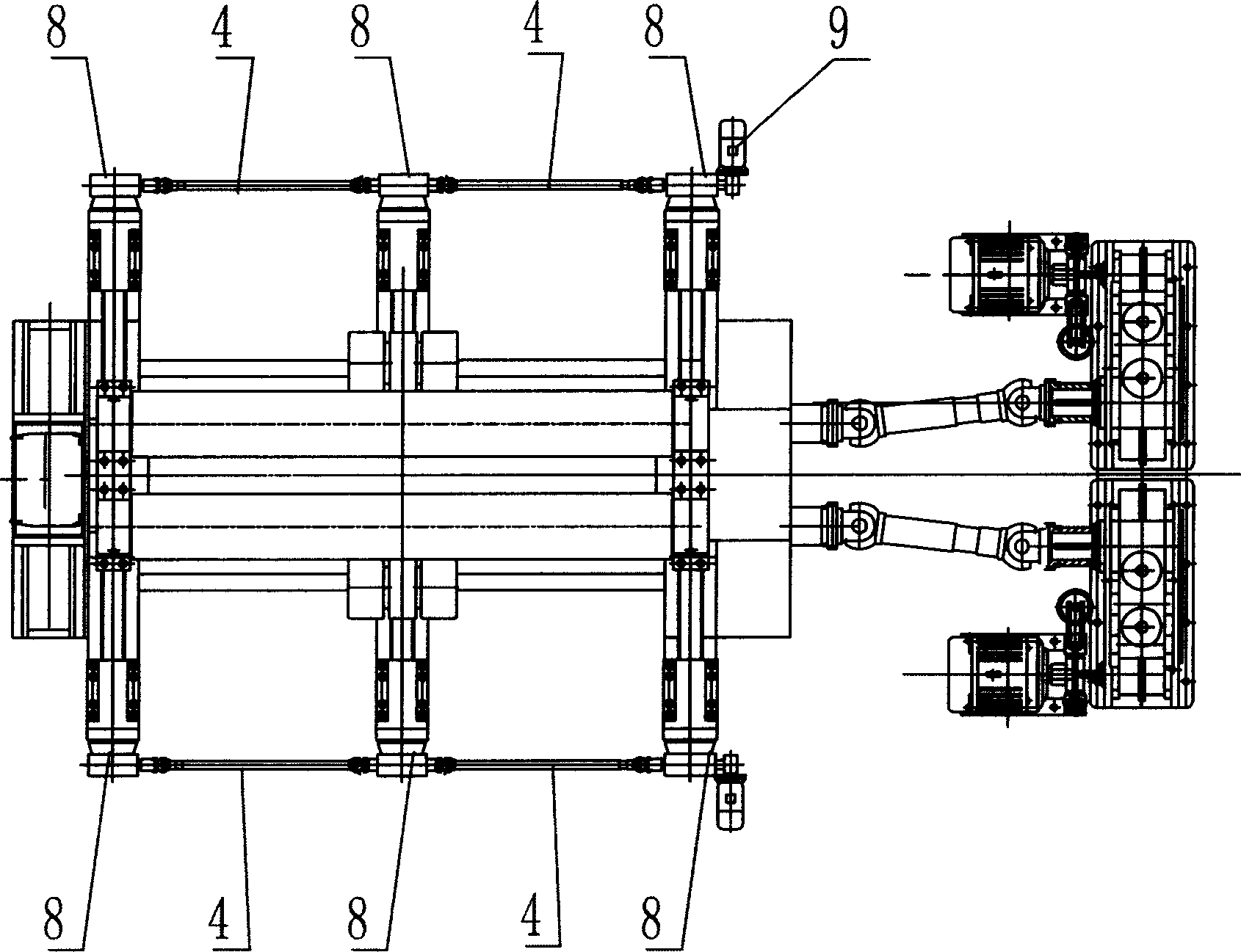 Horizontal downwards regulating three-roller plate bending machine