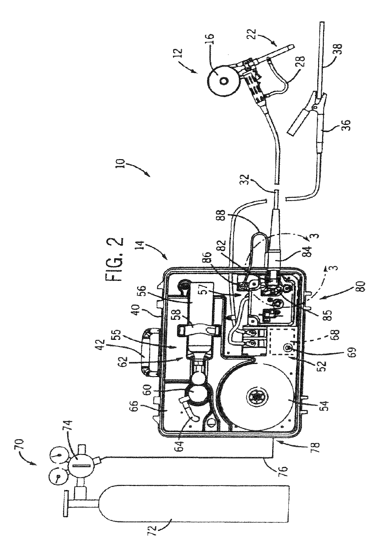 Spool gun having unitary shielding gas and weld power connector