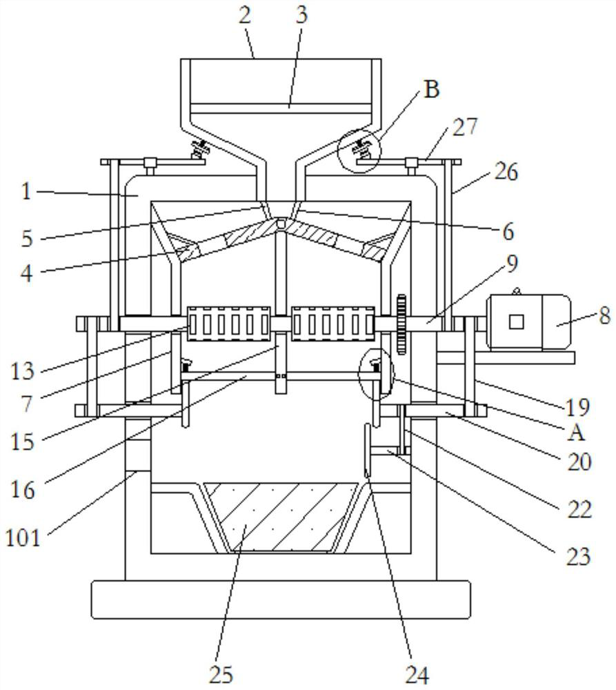 A sortable extrusion type raw material shelling device for grain and oil processing