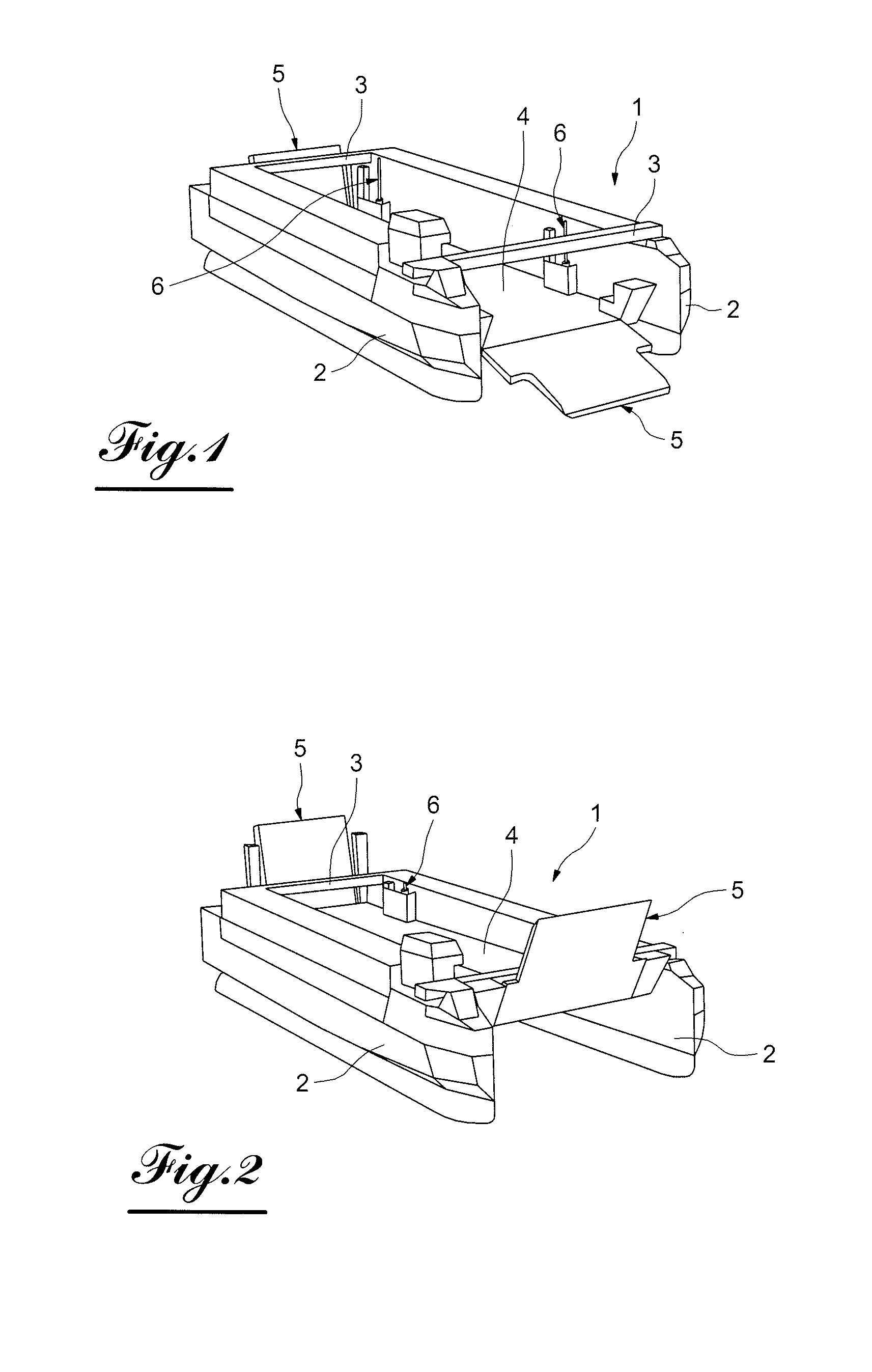 Catamaran vessel with hybrid propulsion for embarking and disembarking loads