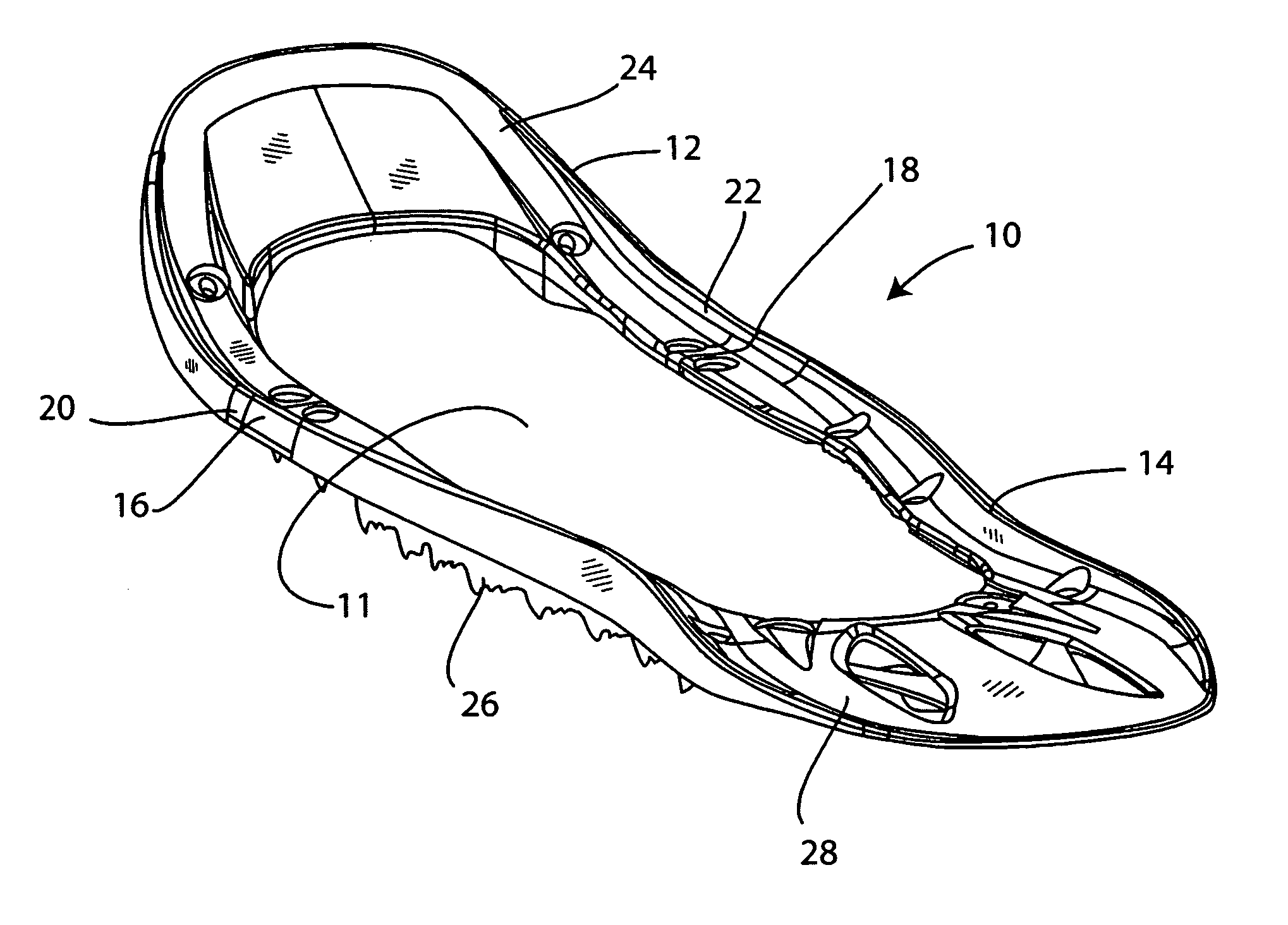 Molded snowshoe with compound deck