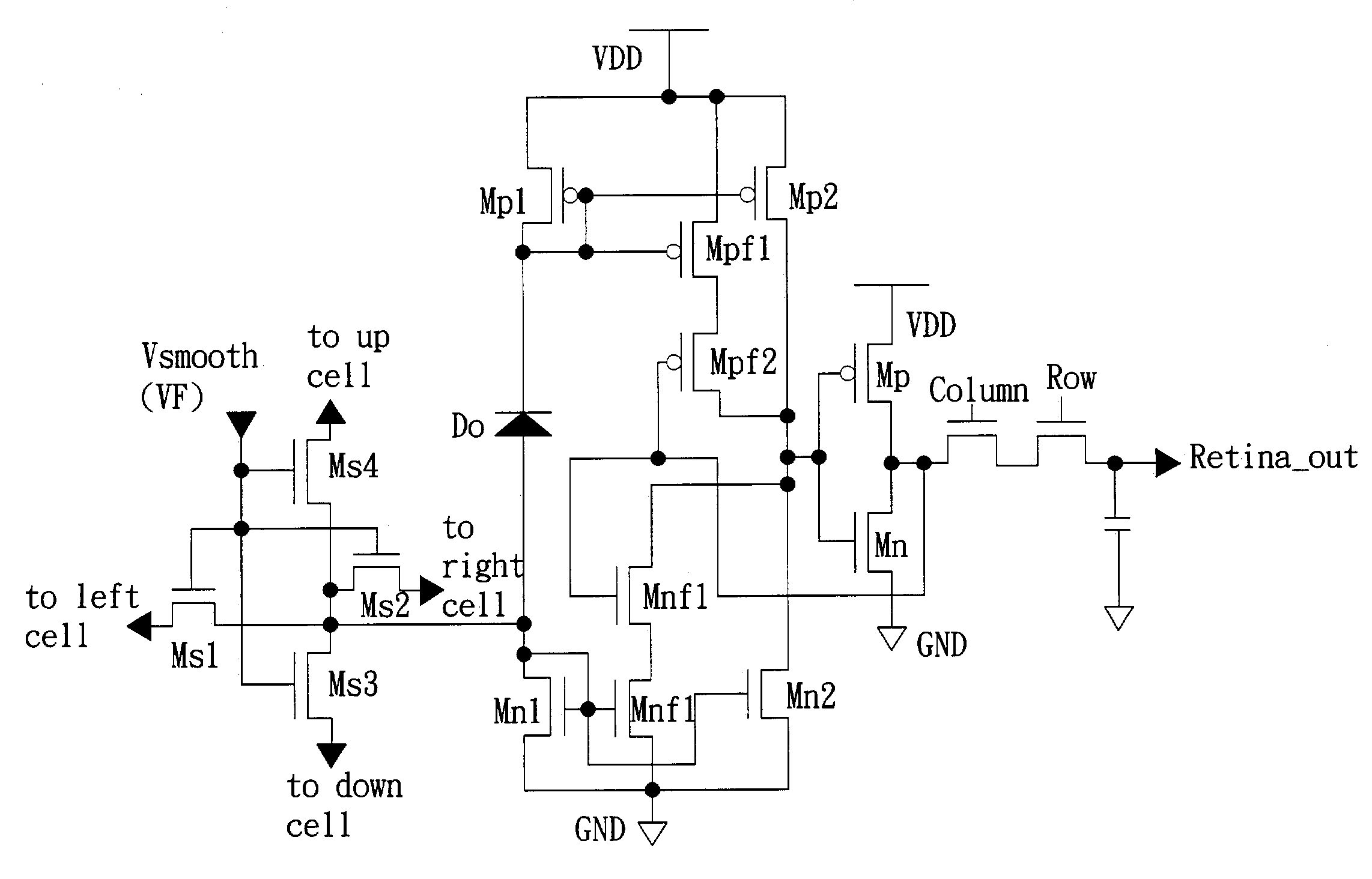 Pseudo-BJT based retinal focal-plane sensing system