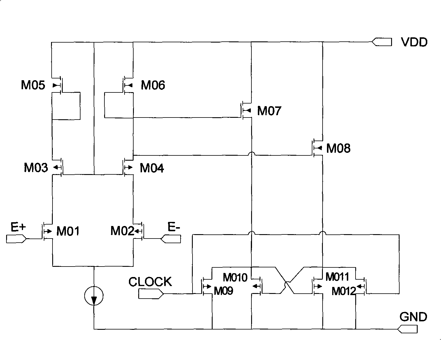 CMOS low-power consumption, low offset voltage, low return-stroke noise comparator