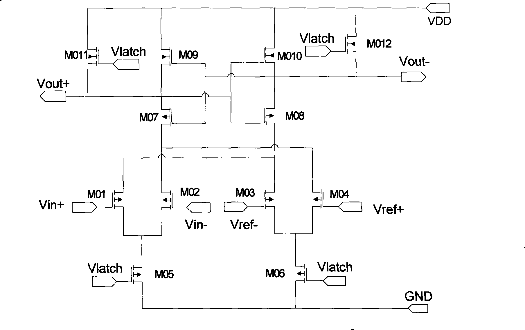 CMOS low-power consumption, low offset voltage, low return-stroke noise comparator