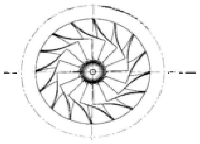 Energy-saving straight wall front and rear disc variable curvature curve element ternary impeller and centrifugal fan using the impeller