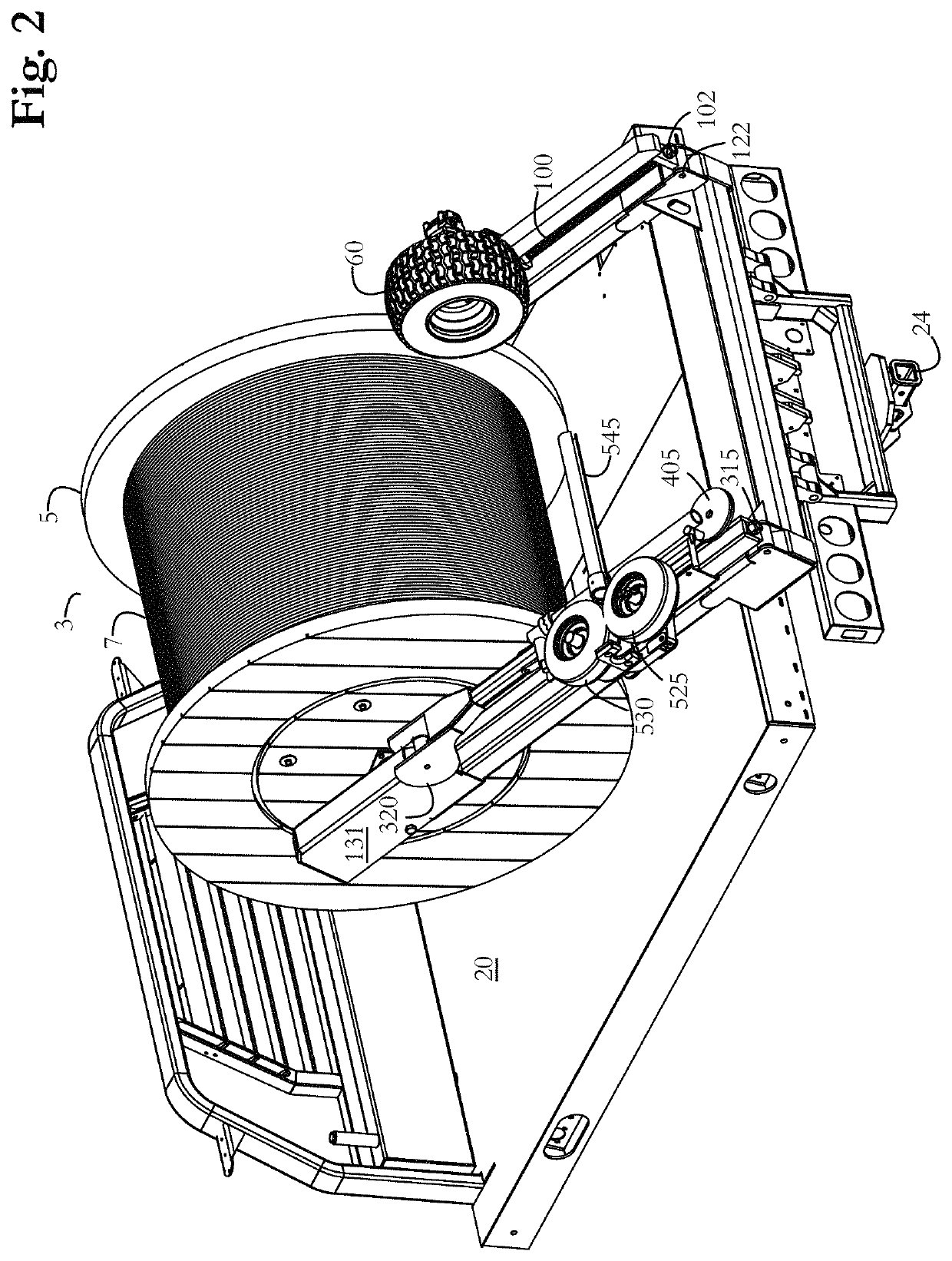 Self-stowing cable dispenser for figure eighting