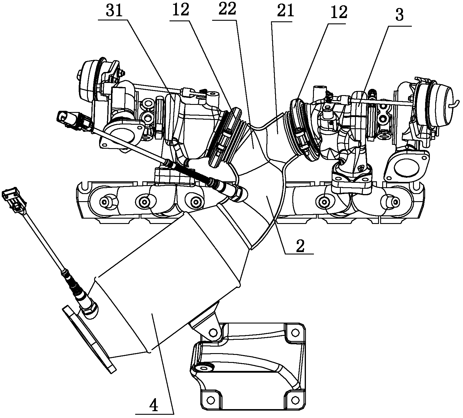 Waste gas post-processing system of twin-turbo supercharged engine