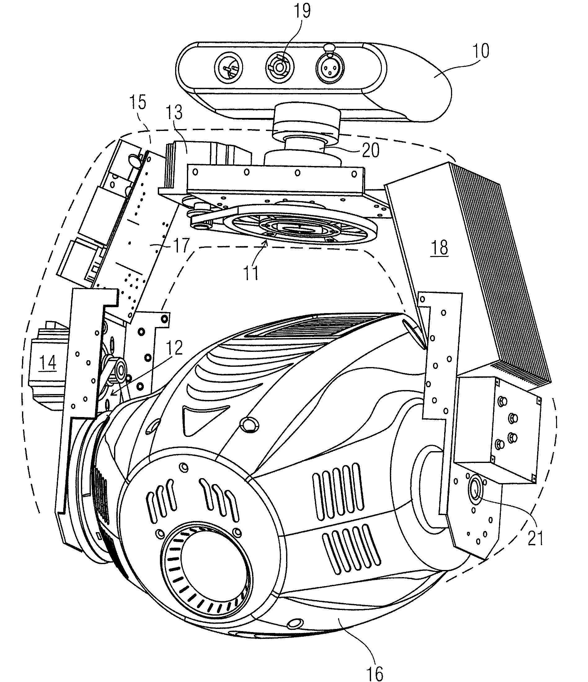 Device for influencing a light beam in particular for stage illumination