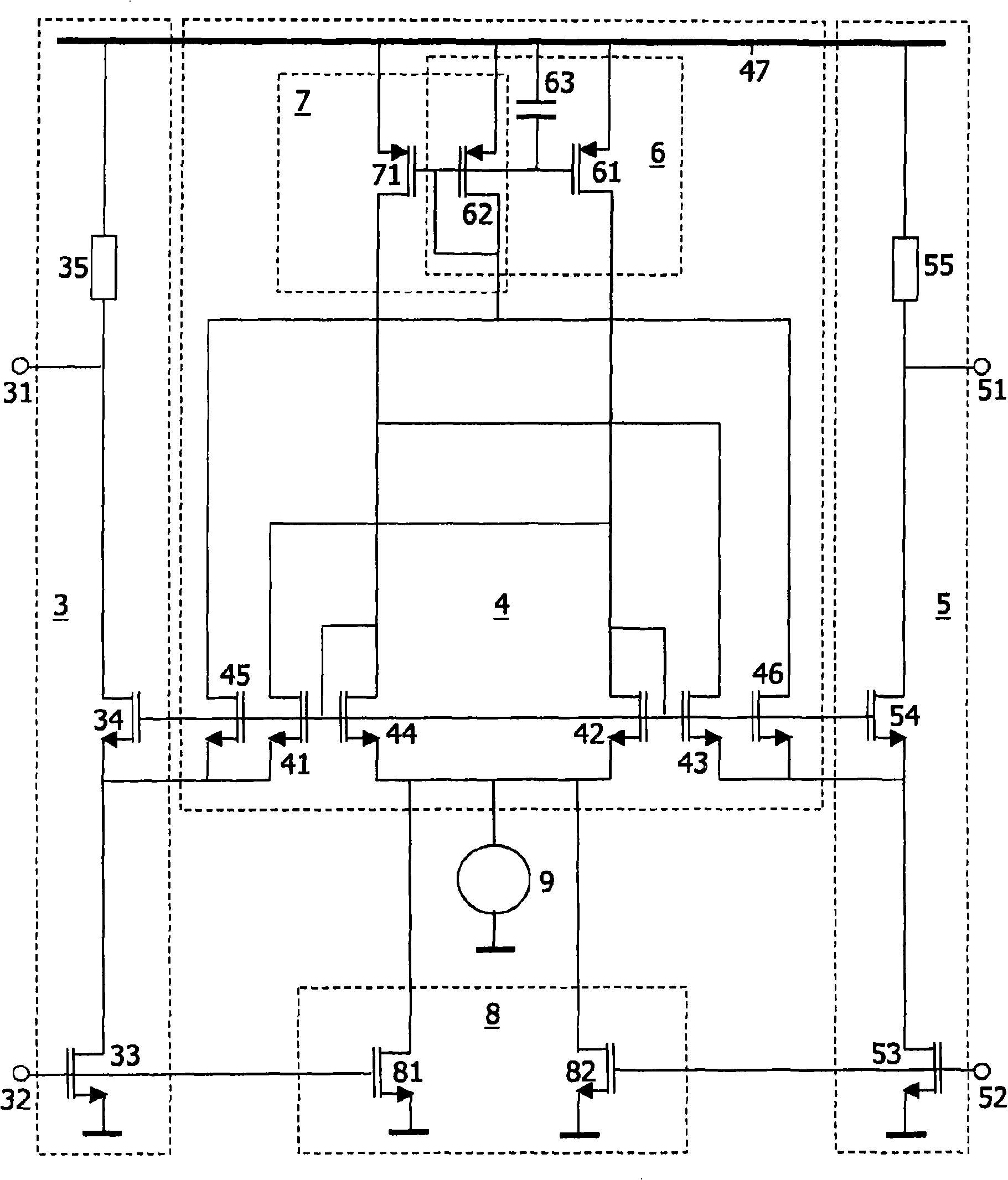 Device comprising a feedback-less gain controlled amplifier