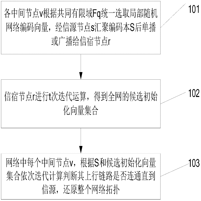 Passive dynamic network topology chromatography method based on network coding