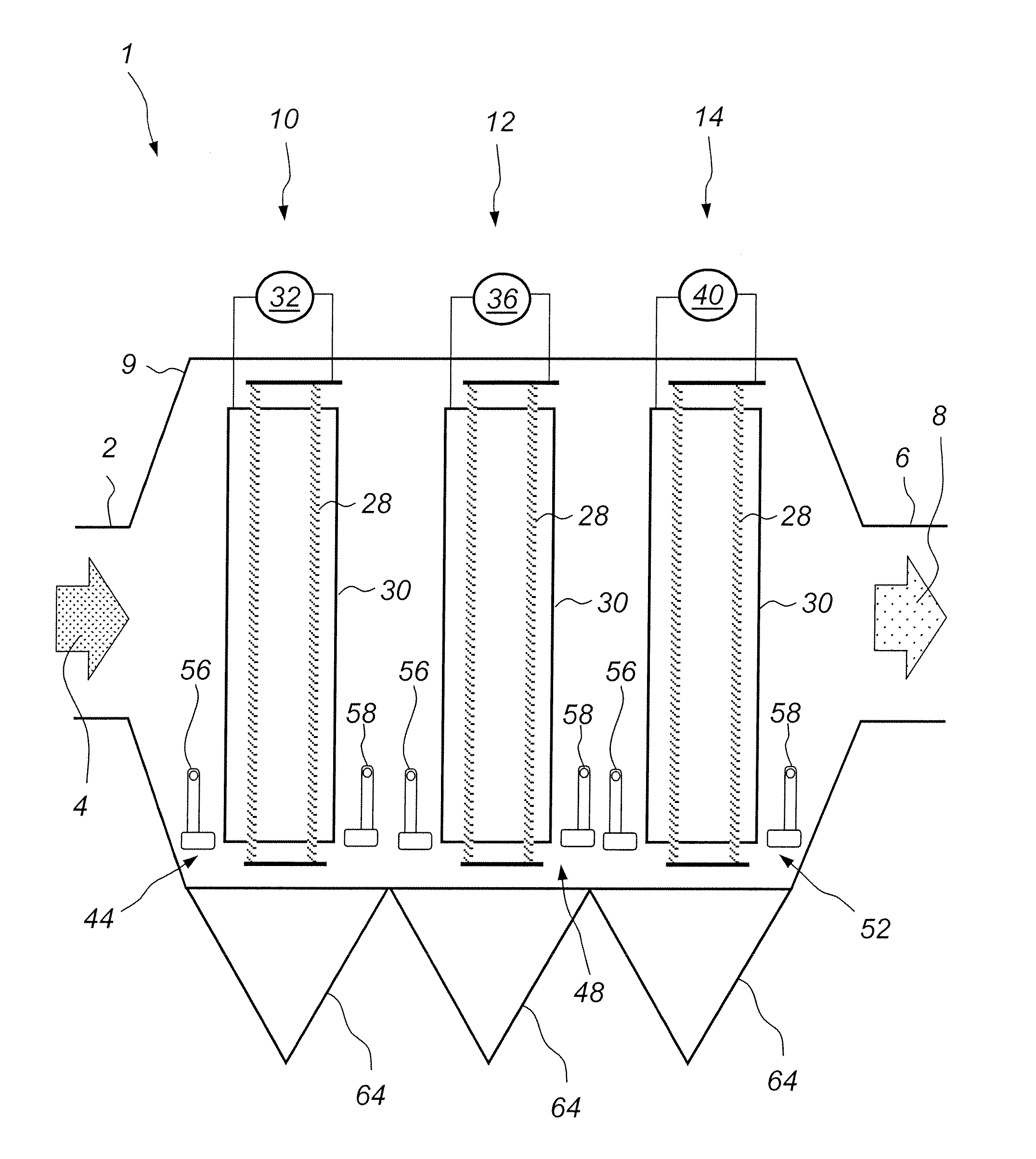 Method of estimating the dust load of an esp, and a method and a device of controlling the rapping of an esp