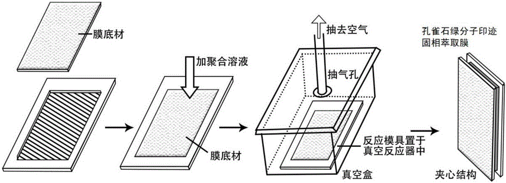 Preparation method of molecular imprinting solid phase extraction film with triphenylmethane molecule replacing malachite green, and application