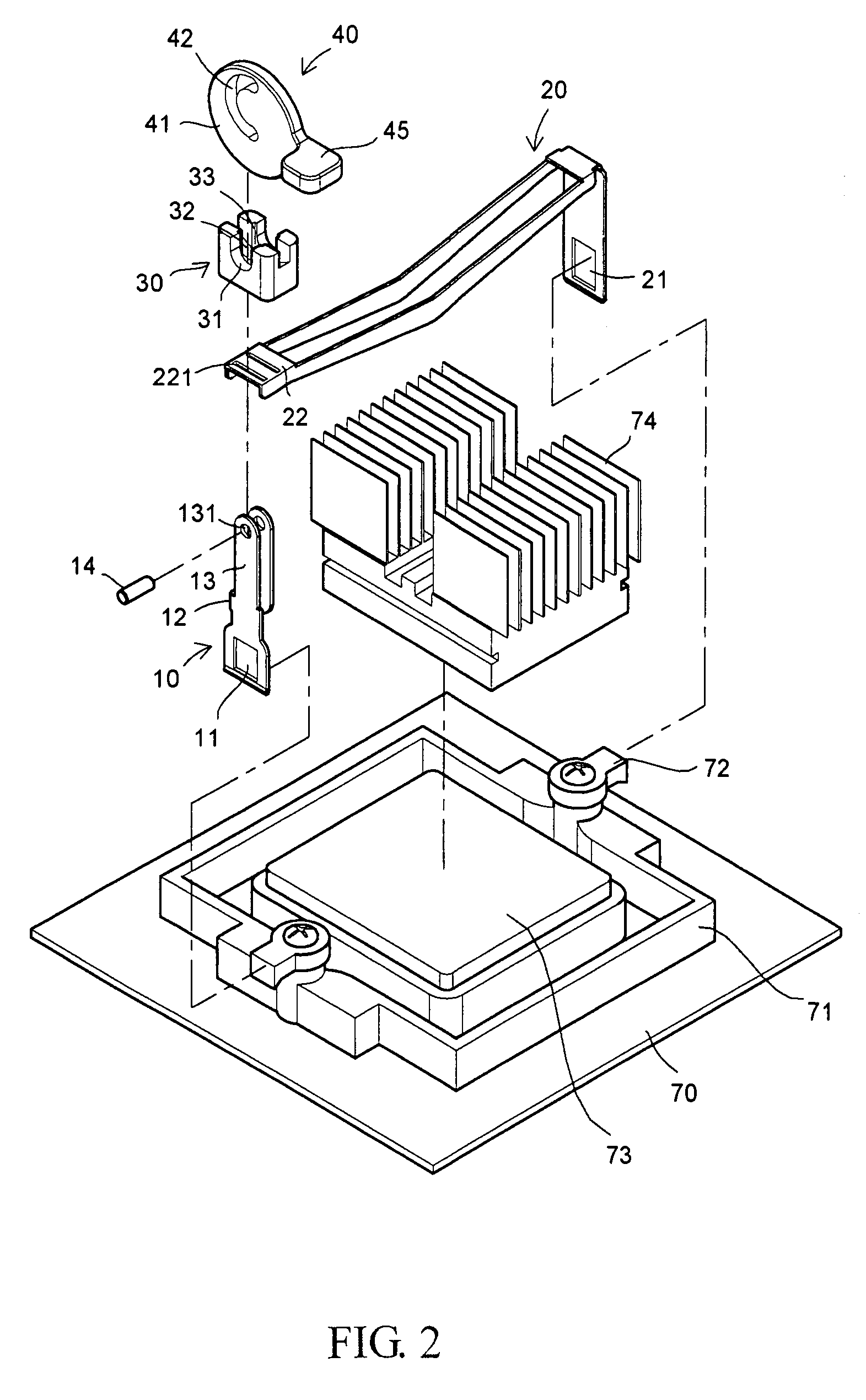 Retaining device for heat sink